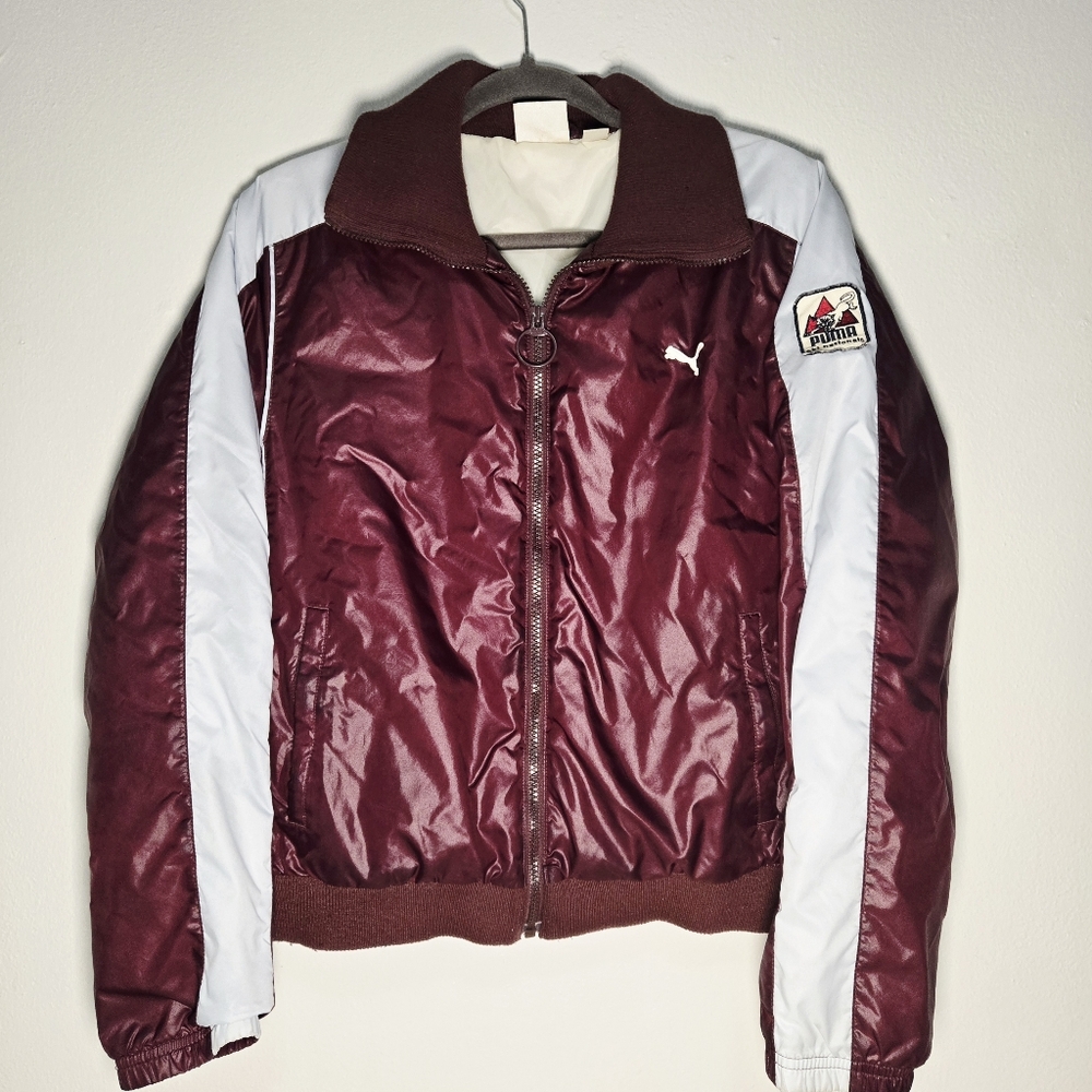 Vintage Puma Ski Nationals Bomber Jacket Maroon Women's Large Retro Y2K